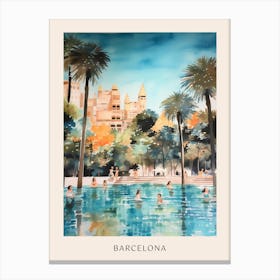 Swimming In Barcelona Spain 2 Watercolour Poster Canvas Print