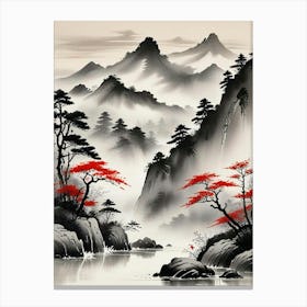 Japanese Ink Wash Landscape Art Print (8) Canvas Print