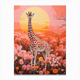 Pink Giraffe & Plants 3 Canvas Print