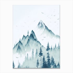 Mountain And Forest In Minimalist Watercolor Vertical Composition 30 Canvas Print