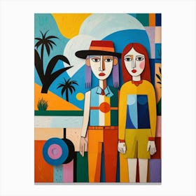 Two People In Front Of A Palm Tree Canvas Print