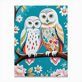 Owls On A Branch Canvas Print