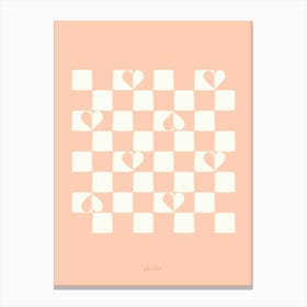 Peach Checkered Hearts Canvas Print