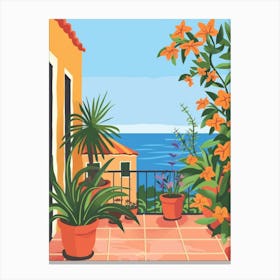 Balcony With Potted Plants Canvas Print