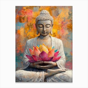 Buddha Holding Colorful Lotus Flower Canvas Print