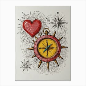 Compass And Heart Canvas Print