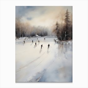Rustic Winter Skating Rink Painting (10) Canvas Print
