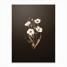 Gold Botanical Dark Eyed Viscaria Flower Branch on Chocolate Brown Canvas Print