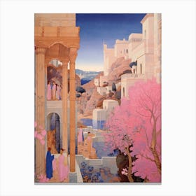 Rhodes Greece 4 Vintage Pink Travel Illustration Canvas Print