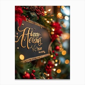 Banner Adorned With Festive Embellishments Swirling Calligraphic Happy New Year Inscription Cent (3) Canvas Print