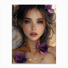 Beautiful Girl With Purple Flowers 1 Canvas Print