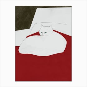 White Cat In Bed Canvas Print