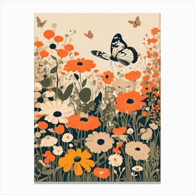 Butterflies and Flowers in Soft Colours V Canvas Print