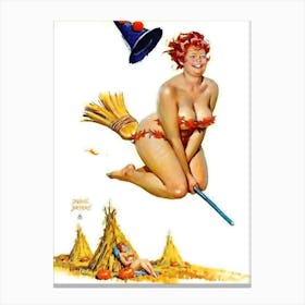 Happy Pinup Witch Ride Canvas Print