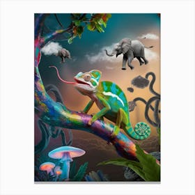 A Surreal Scene Of A Chameleon Perched 1 Canvas Print