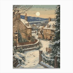Vintage Winter Illustration Cotswolds United Kingdom 4 Canvas Print