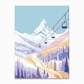 Zermatt   Switzerland, Ski Resort Pastel Colours Illustration 1 Canvas Print