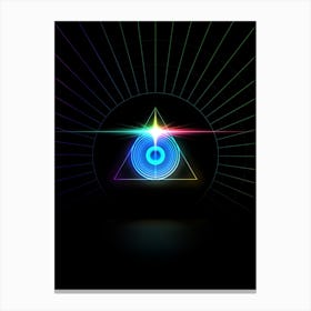 Neon Geometric Glyph in Candy Blue and Pink with Rainbow Sparkle on Black n.0341 Canvas Print