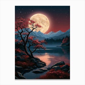 Full Moon Over Lake Canvas Print