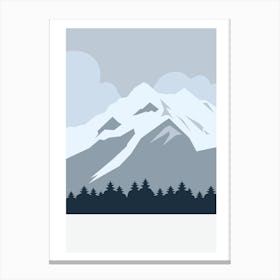 Snowy Mountain Boho Minimalist Blue Illustration Canvas Print