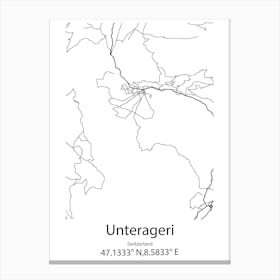 Unterageri,Switzerland Minimalist Map Canvas Print