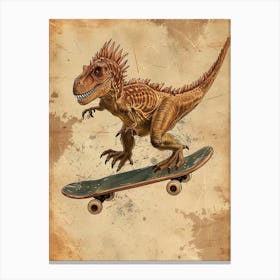 Vintage Spinosaurus Dinosaur On A Skateboard  2 Canvas Print