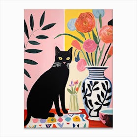 Bleeding Heart Flower Vase And A Cat, A Painting In The Style Of Matisse 2 Canvas Print