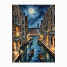 Venice At Night The Rialto Bridge: A Venetian Icon Canvas Print