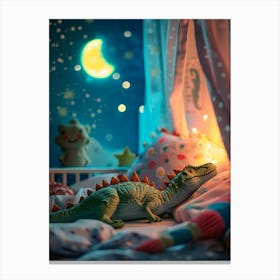 Toy Dinosaur In Bed Sleeping 1 Canvas Print