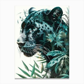 Double Exposure Realistic Black Panther With Jungle 13 Canvas Print