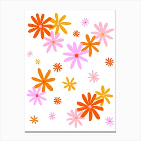 Pink and Orange Cute Flower Pattern Canvas Print