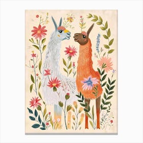 Folksy Floral Animal Drawing Llama 4 Canvas Print