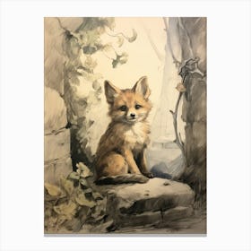 Storybook Animal Watercolour Fox 1 Canvas Print