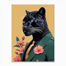 Floral Black Panther Portrait In A Suit (1) Canvas Print