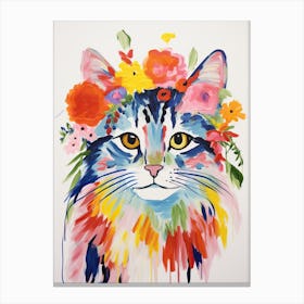 Norwegian Forest Cat With A Flower Crown Painting Matisse Style 3 Canvas Print