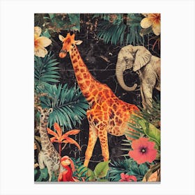 Safari Animals Retro Collage Canvas Print