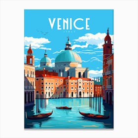 Venice, Italy Travel Poster- Romantic Wall Art - the print shows the Grand Canal with its iconic gondolas and august palaces, set against the backdrop of the magnificent St. Mark's Basilica Canvas Print