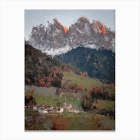 Small Village Next To The Forest And Mountains Autumn Oil Painting Landscape Canvas Print