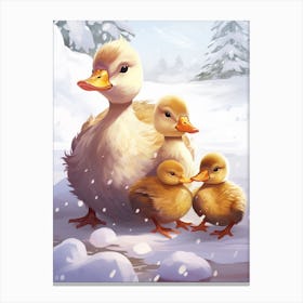 Winter Duckling Family Animated 3 Canvas Print