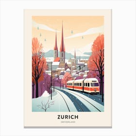 Vintage Winter Travel Poster Zurich Switzerland 3 Canvas Print