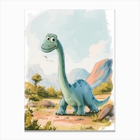 Cartoon Brachiosaurus Dinosaur Watercolour  3 Canvas Print