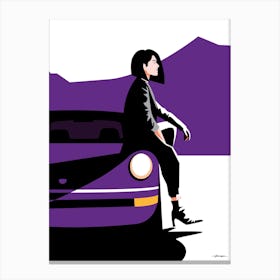 Woman sitting on a Classic Porsche 911 - royal purple - vintage retro Canvas Print