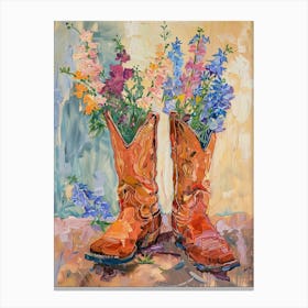 Cowboy Boots And Wildflowers Larkspur Canvas Print