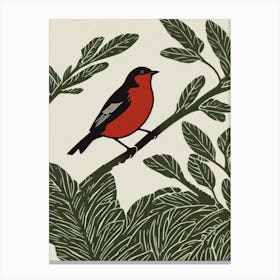 European Robin Linocut Bird Canvas Print