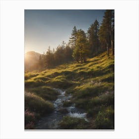 Mountain Stream At Sunrise Canvas Print