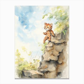 Tiger Illustration Rock Climbing Watercolour 2 Canvas Print