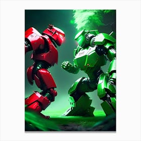 Red and Green Robots Fight Canvas Print