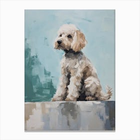 Poodle Dog, Painting In Light Teal And Brown 1 Canvas Print