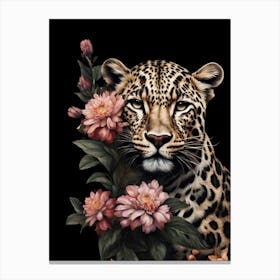 Leopard With Flowers 1 Canvas Print