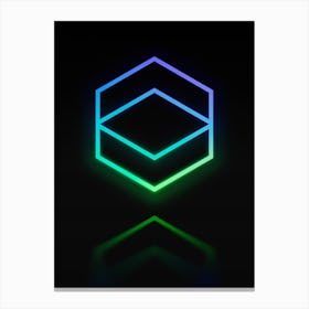 Neon Blue and Green Abstract Geometric Glyph on Black n.0093 Canvas Print